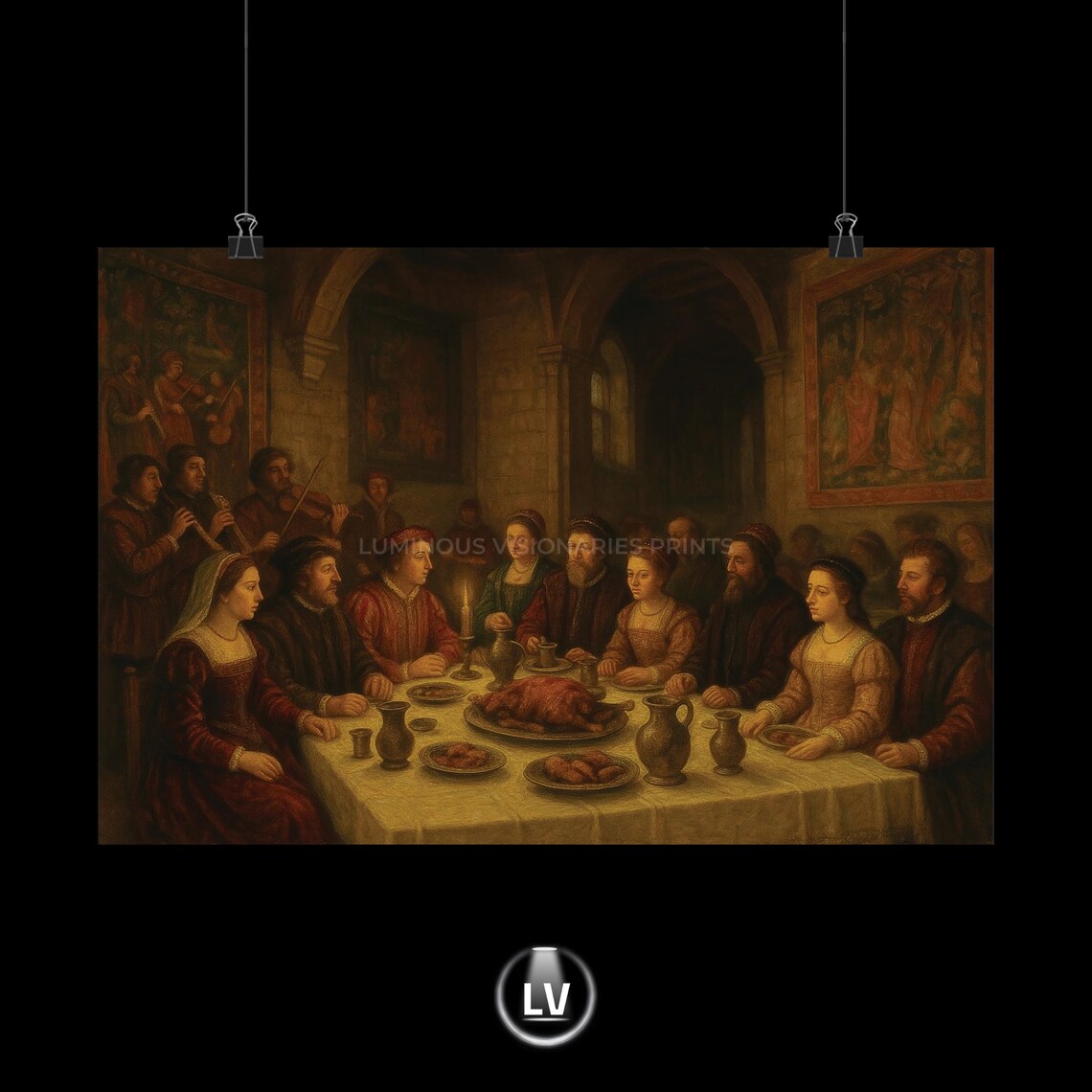 Medieval Feast Banquet Painting Candlelit Dinner Party Classic Art Print