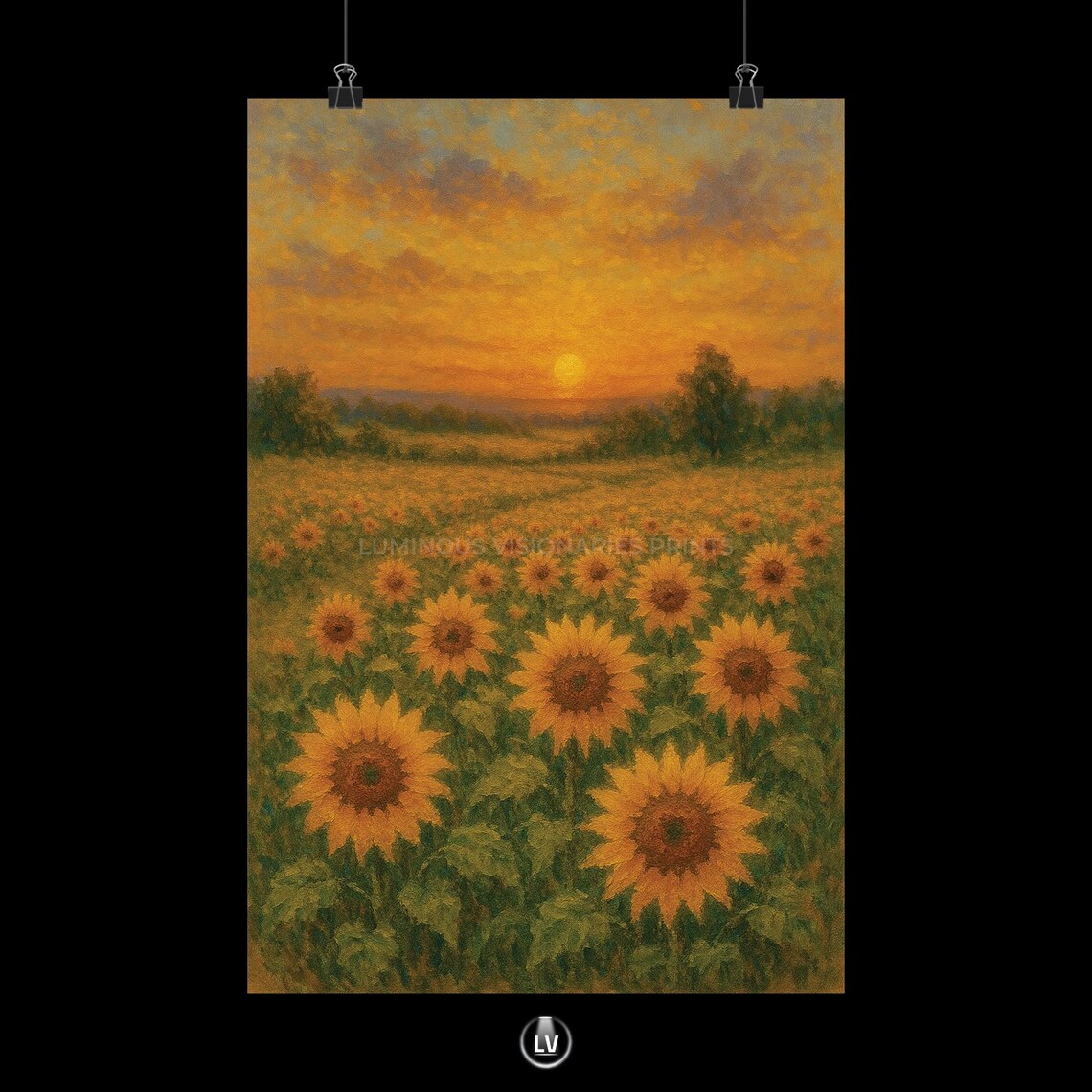 Sunflower Field Golden Sunset Sky Floral Oil Painting Poster