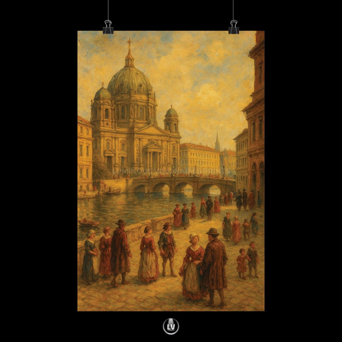 Italian Renaissance Domed Cathedral Riverside Vintage Art Poster