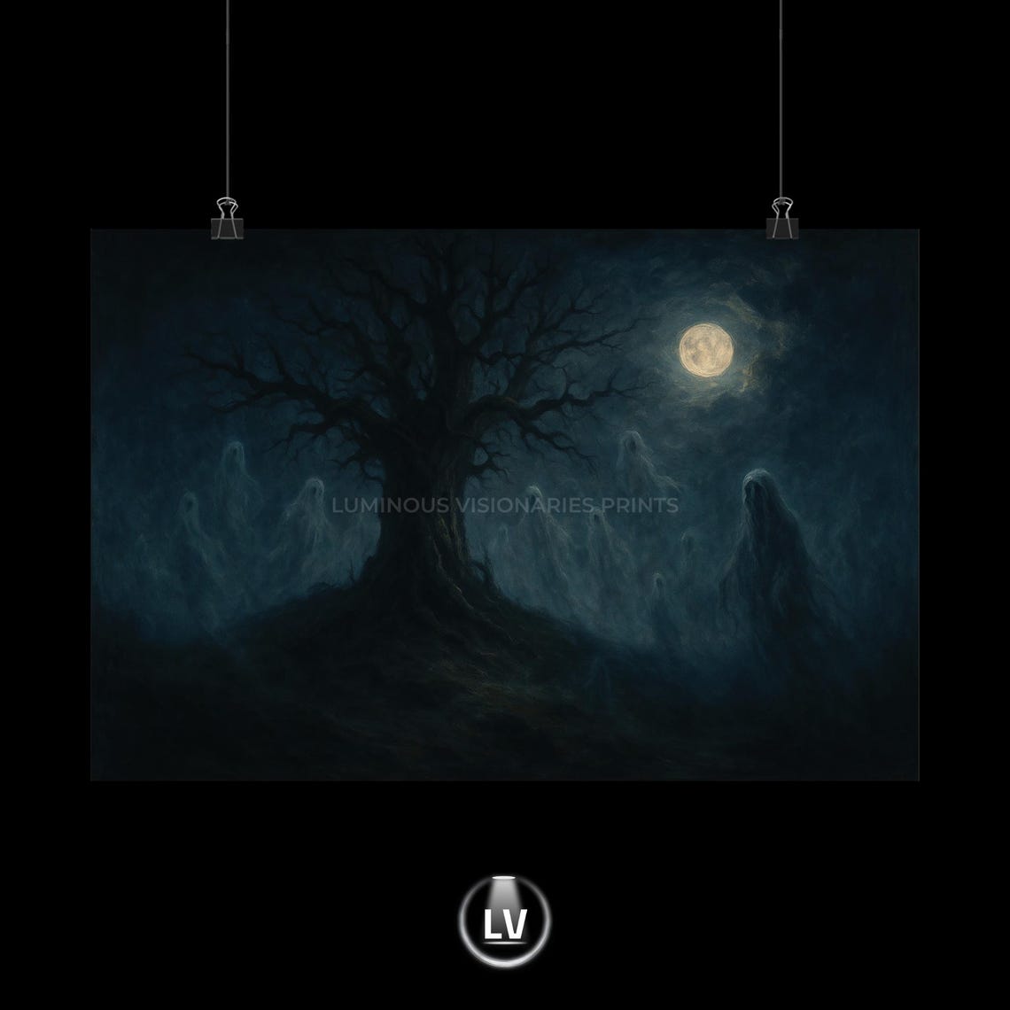 Haunted Dead Tree Full Moon Ghosts Gothic Dark Fantasy Night Poster