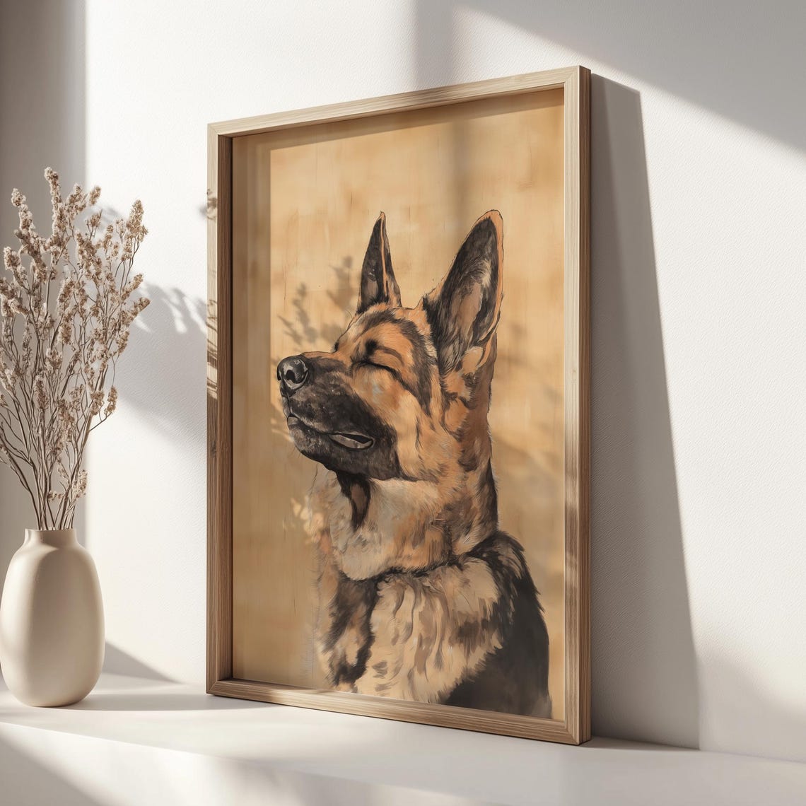 German Shepherd Portrait Smiling Japanese Ink Dog Breed Poster - Image 2