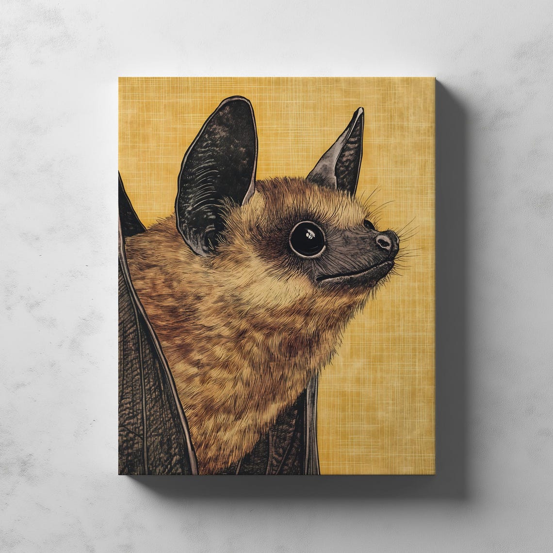 Little Brown Bat Portrait Golden Background Ukiyoe Ink Poster - Image 3