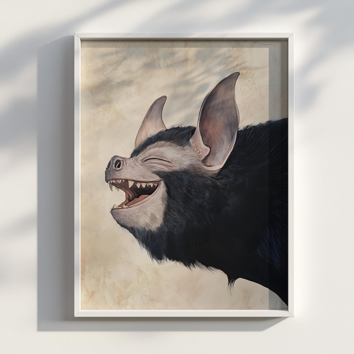 Yawning Hog Nosed Bat Portrait Japanese Ink Animal Art Poster