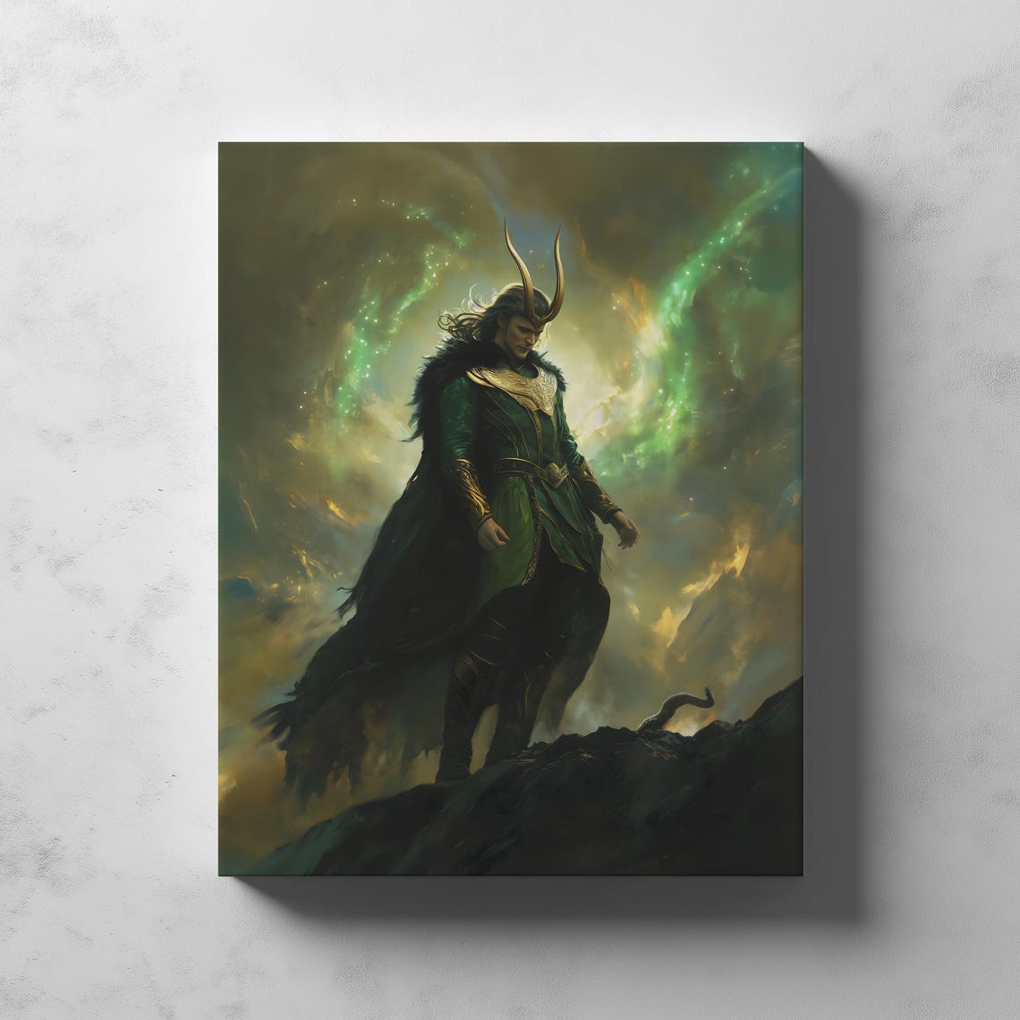 Loki God of Mischief Horned Green Cloak Baroque Fantasy Poster - Image 4