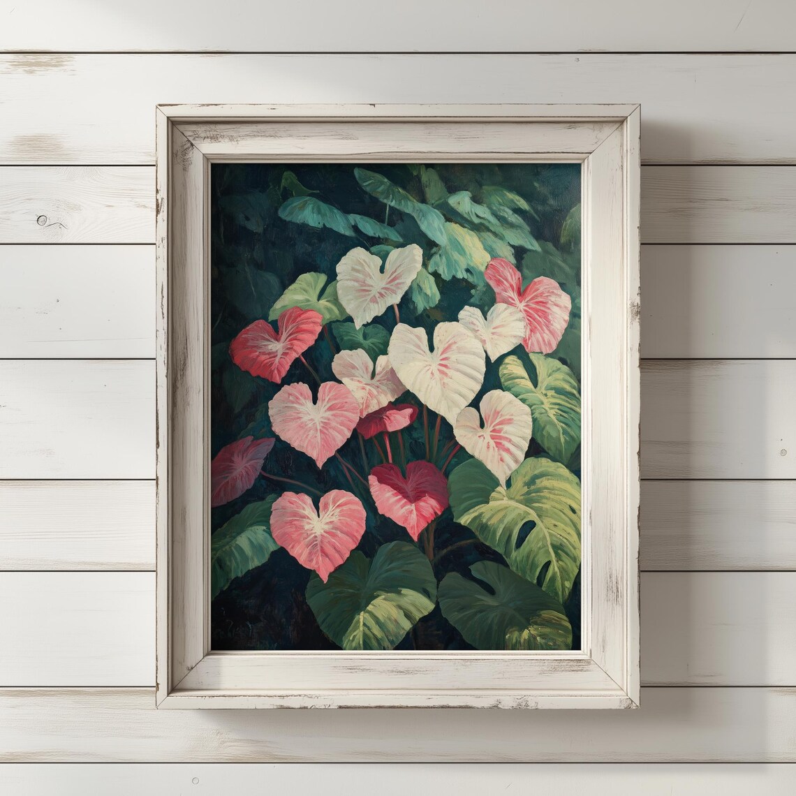 Caladium Leaves In Full Bloom Art Print Tropical Botanical Wall Decor Natureinspired Home Artwork