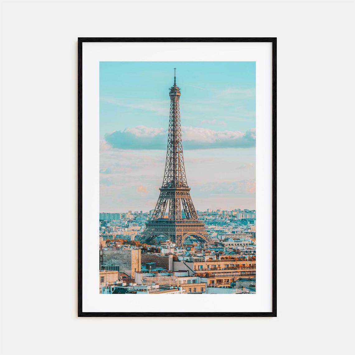 Paris Eiffel Tower Rising Over Rooftops in Golden Evening Light Poster