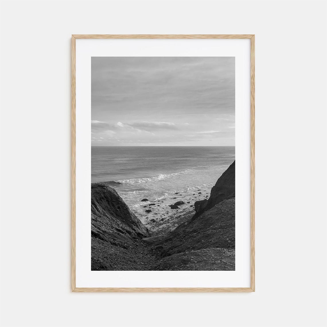 Montauk New York Rocky Coastal Cliffs Black and White Poster