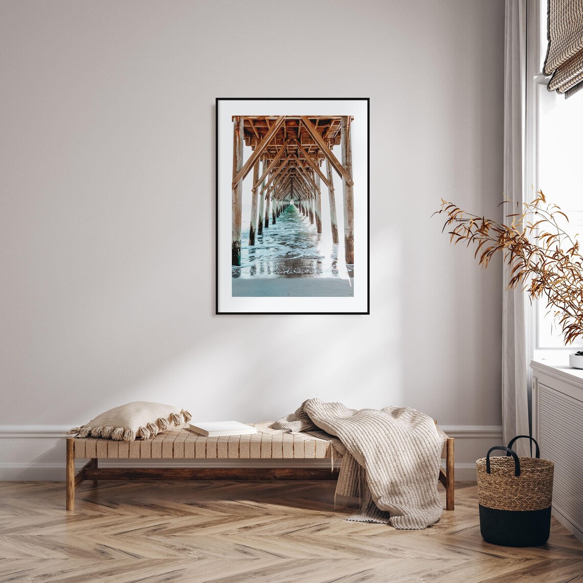 Surf City Wooden Pier Photo Waves Under Pier Beach Symmetry Poster - Image 2