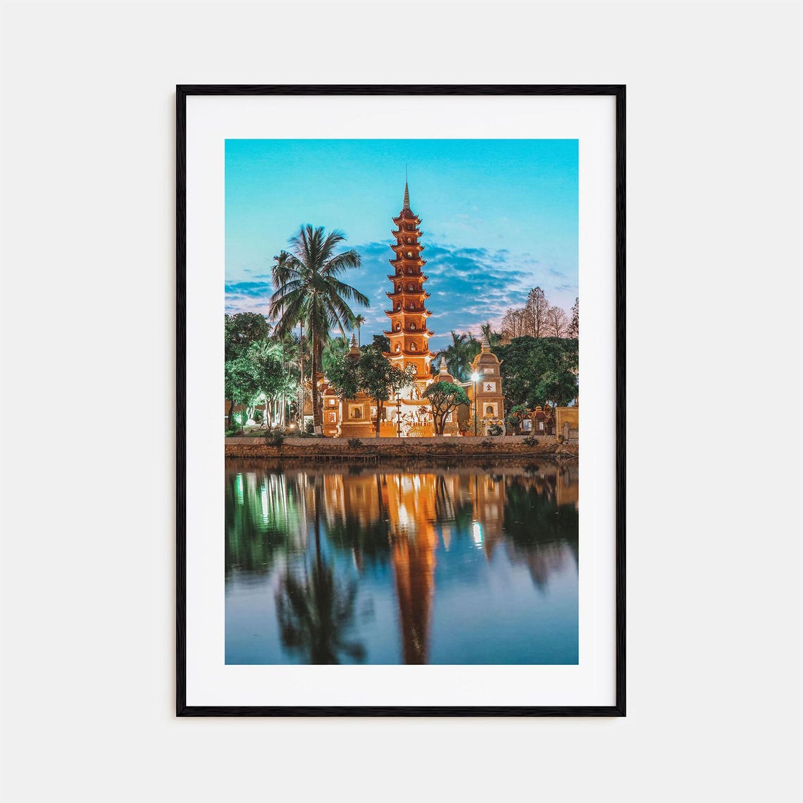 Hanoi Pagoda by the Lake Glowing at Dusk Evening Photo Print