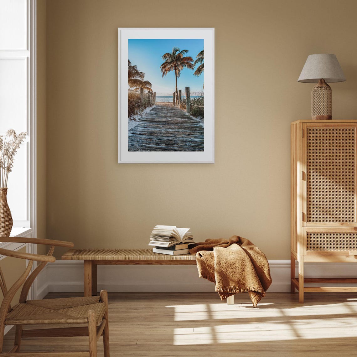 Florida Beach Boardwalk Over Dunes Lined With Palm Trees Poster - Image 2