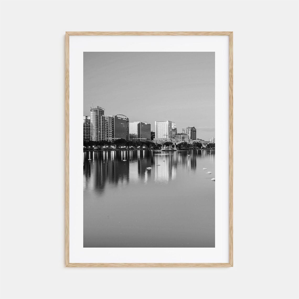 Orlando Skyline Lake Reflection Downtown Black And White Poster