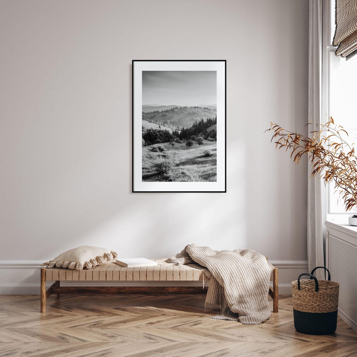 Ukraine Carpathian Rolling Hills Meadows Black And White Poster - Image 2