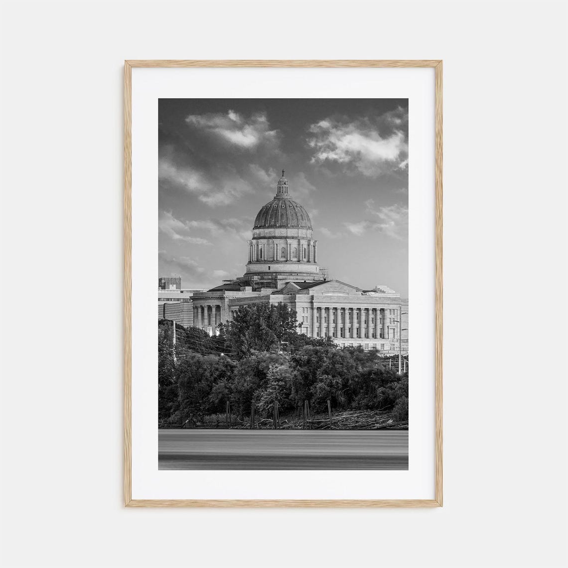Missouri State Capitol Dome River Black And White Fine Art Poster