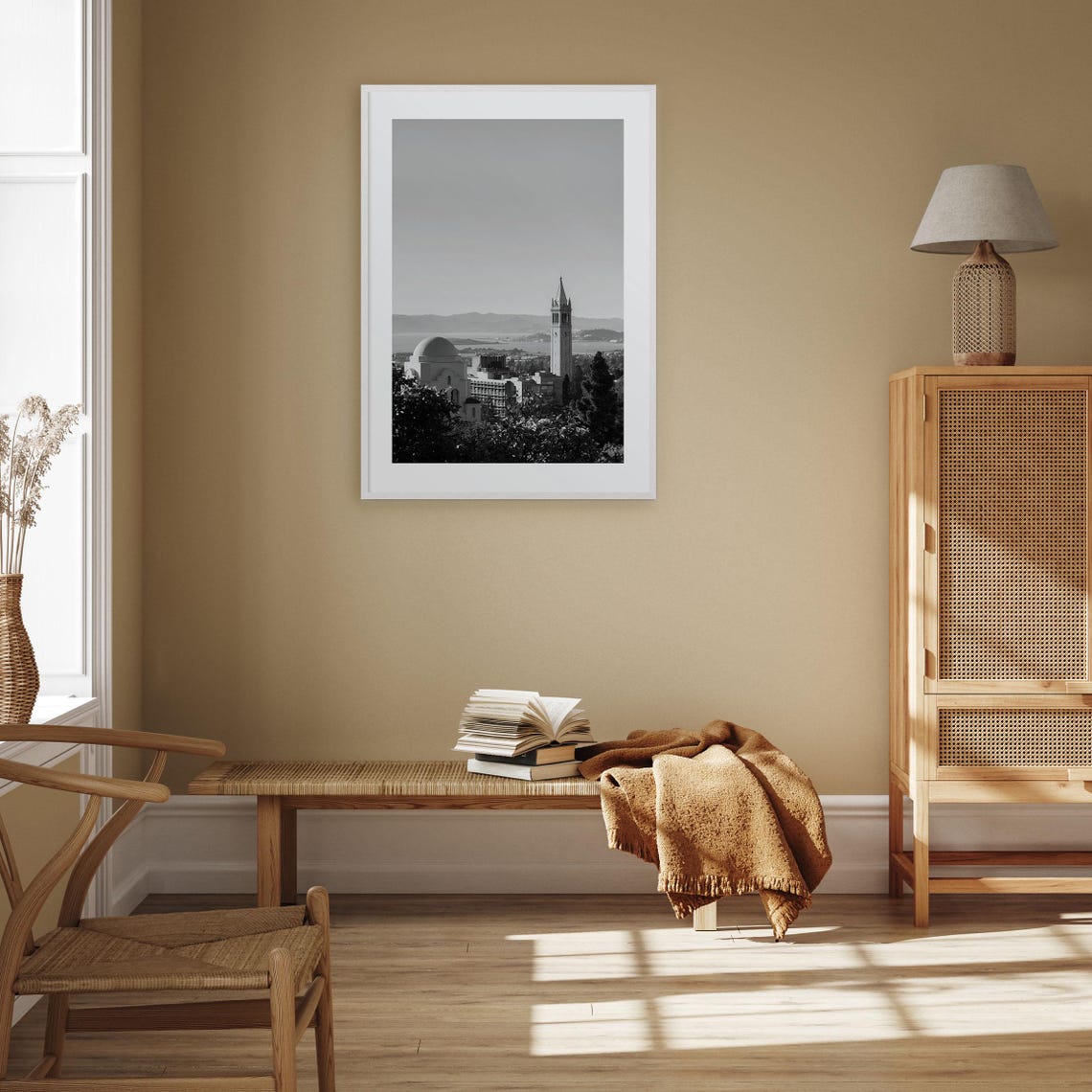 Berkeley Sather Tower And Domed Hall Over The Bay Black White Poster - Image 3