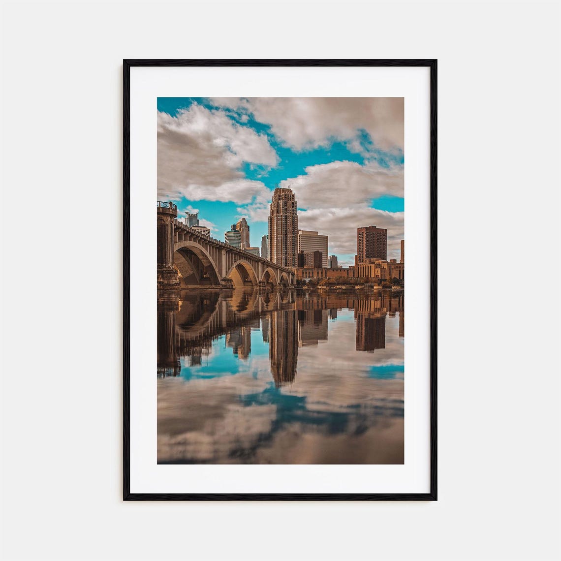 Minneapolis Minnesota Skyline Arched Bridge River Reflection Poster