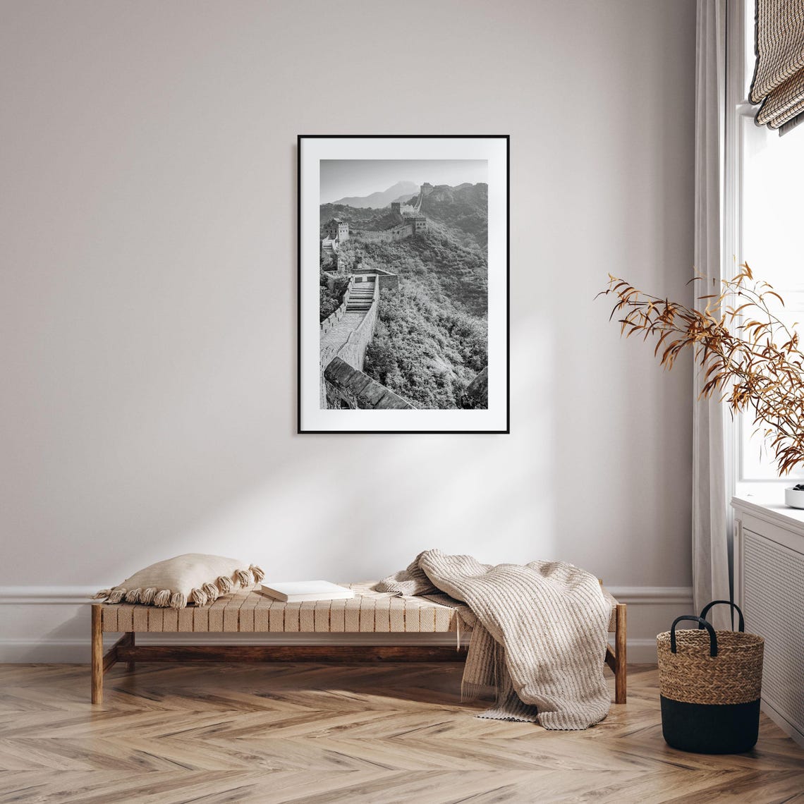 Great Wall Of China Winding Over Mountains Black White Poster - Image 2