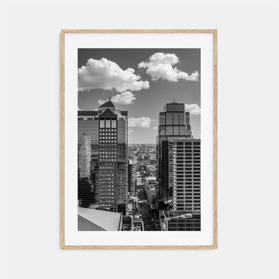 Kansas City Black And White Travel Poster, Map