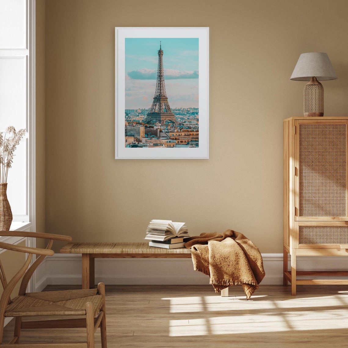 Paris Eiffel Tower Rising Over Rooftops in Golden Evening Light Poster - Image 2