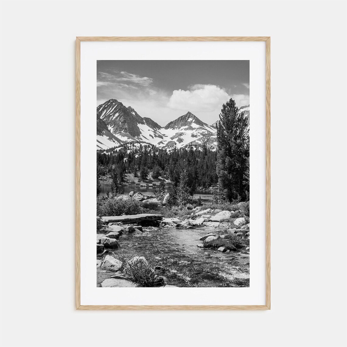 Sierra Nevada Alpine Lake Rocky Stream Black and White Photo Poster