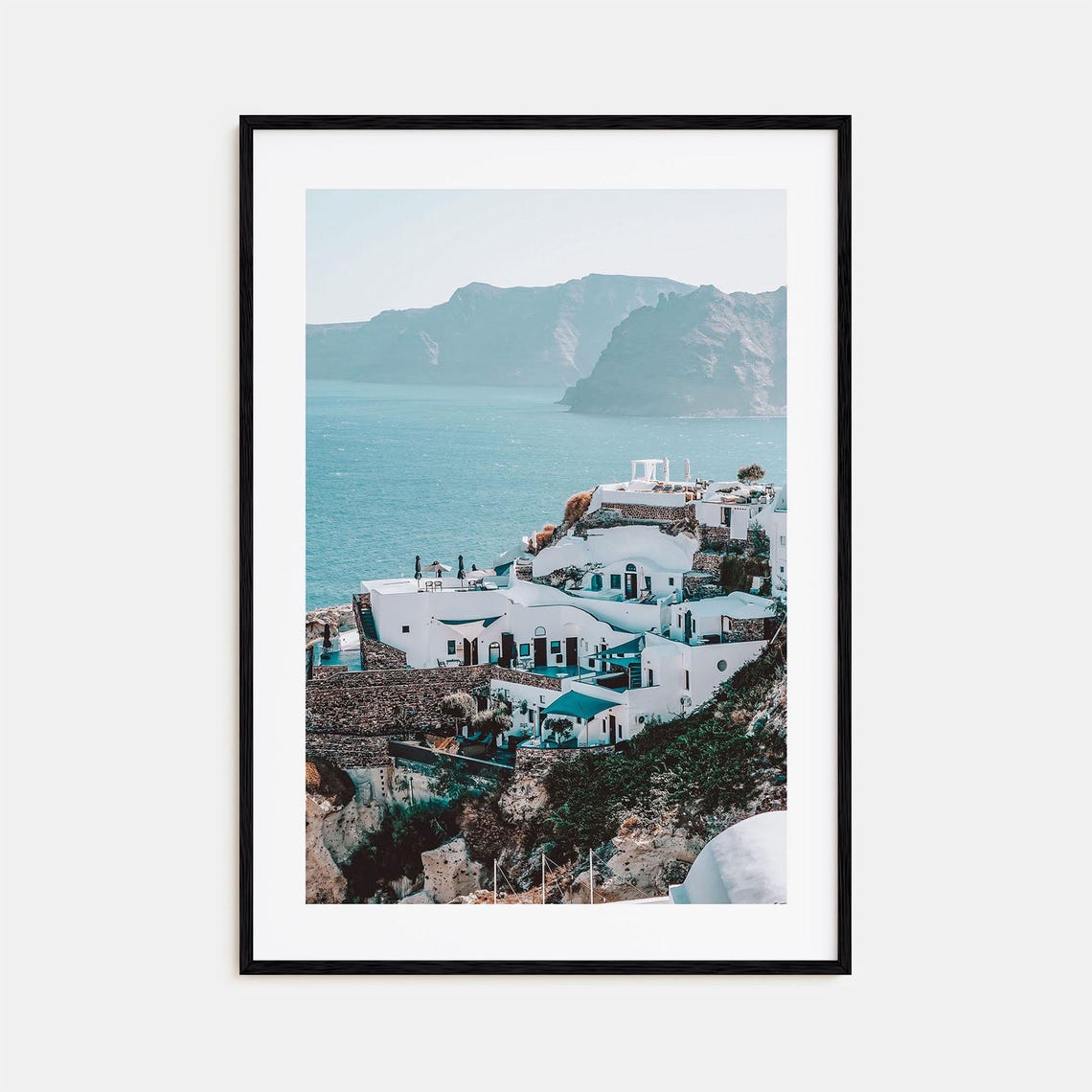 Santorini Whitewashed Cliffside Buildings Over the Aegean Sea Poster