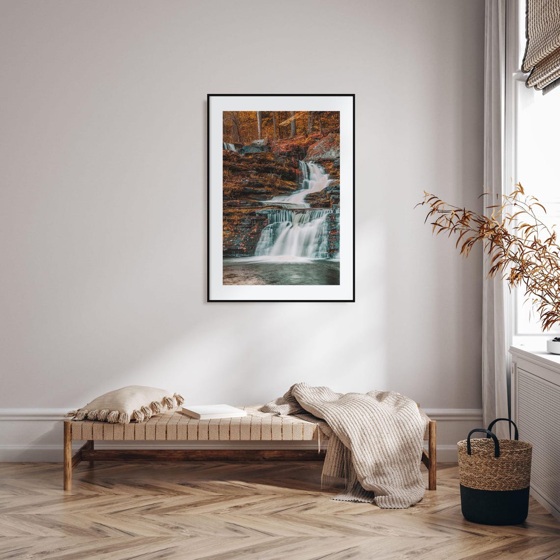 Cascading Autumn Forest Waterfall Golden Foliage Long Exposure Print - Image 2