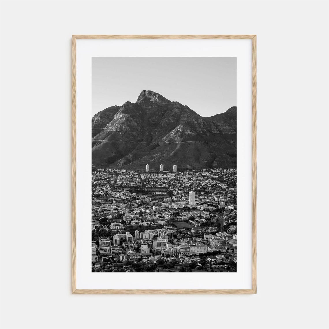Cape Town Table Mountain Aerial City View Black and White Poster