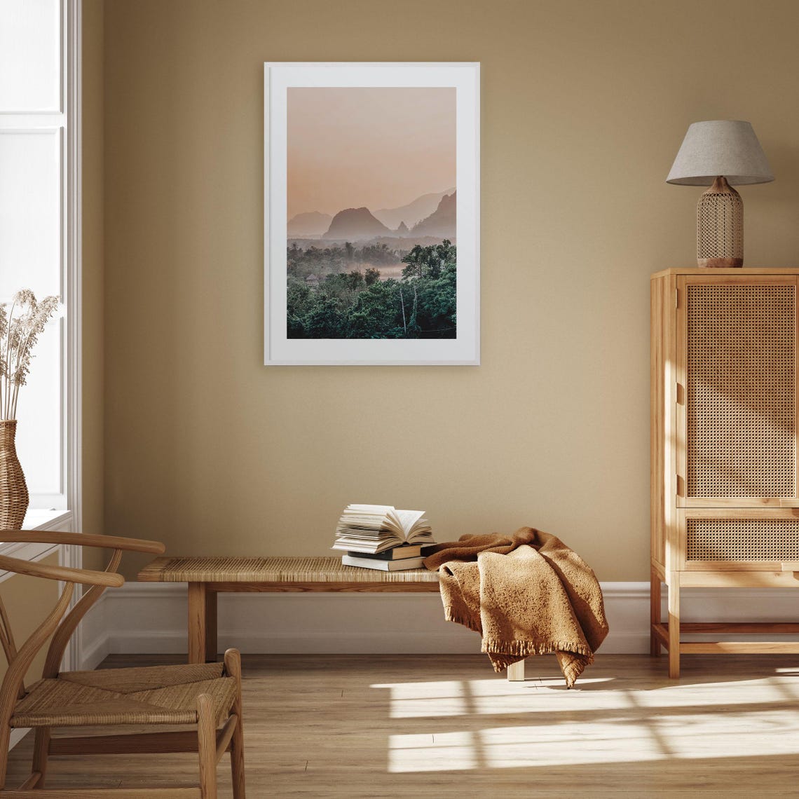 Misty Tropical Mountains Over Lush Jungle Canopy Morning Poster - Image 2