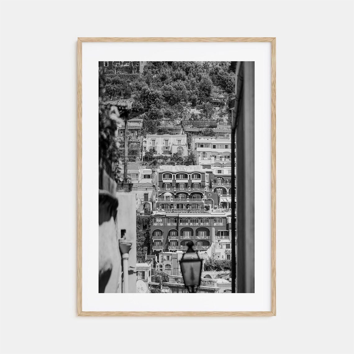Positano Italy Amalfi Coast Cliffside Village Black and White Poster