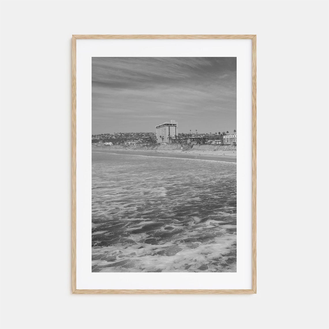 Pacific Beach Shoreline Ocean Waves Black And White Beach Scene Poster