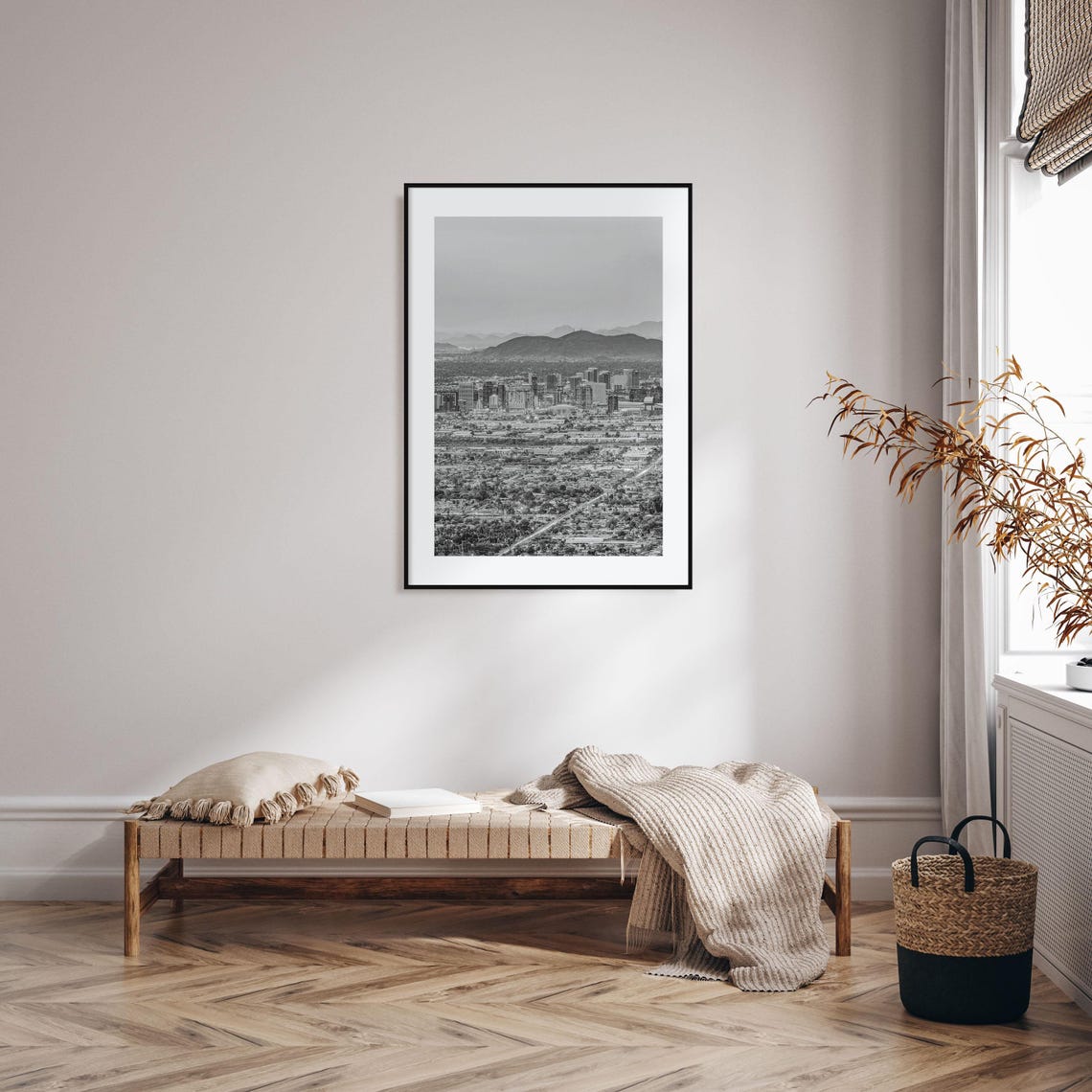 Phoenix Skyline Camelback Mountain Arizona Desert Black White Poster - Image 2