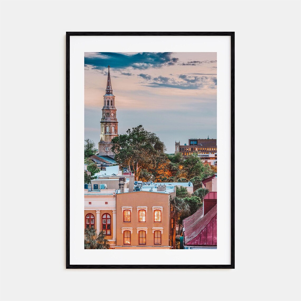 Historic Old Town Skyline Church Steeple Sunset Dusk City Print