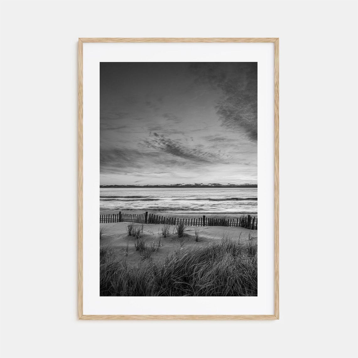 Long Beach California Sand Dunes Black And White Ocean Poster