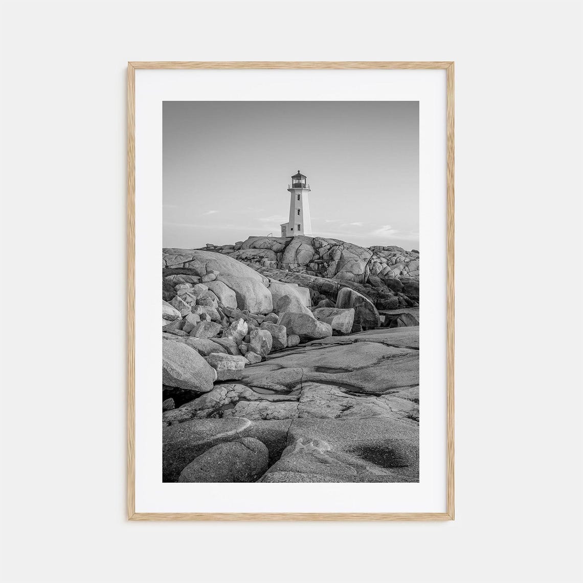 Peggys Cove Lighthouse Nova Scotia Black And White Rocks Poster