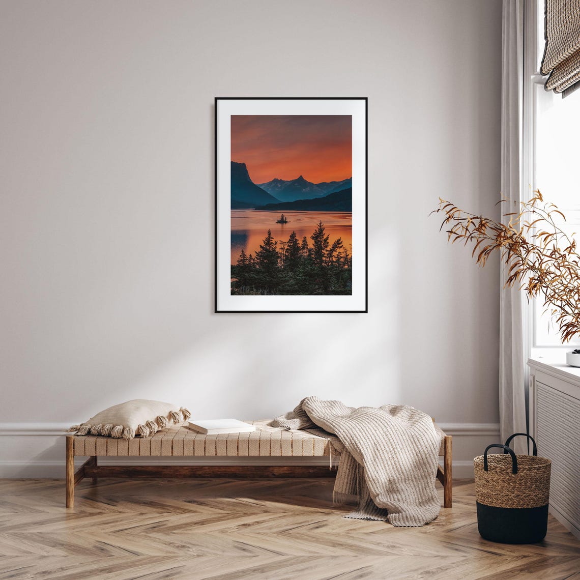 Montana Lake Sunset Tiny Pine Island Mountain Reflection Poster - Image 2