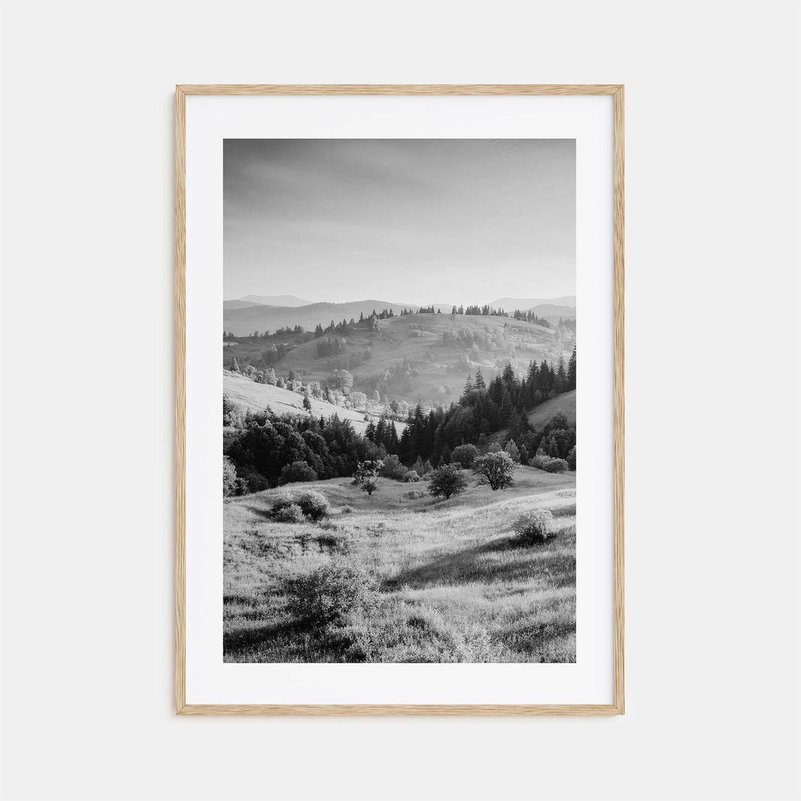 Ukraine Carpathian Rolling Hills Meadows Black And White Poster