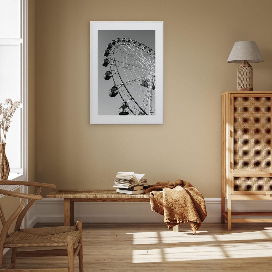 Ferris Wheel Close Up Gondolas Dramatic Black and White Photo Poster - Image 3