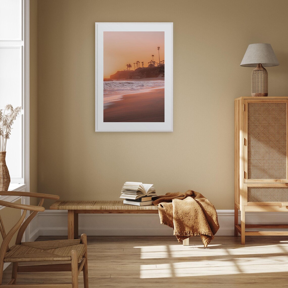 Laguna Beach Sunset Palm Silhouette Golden Sand California Poster - Image 2