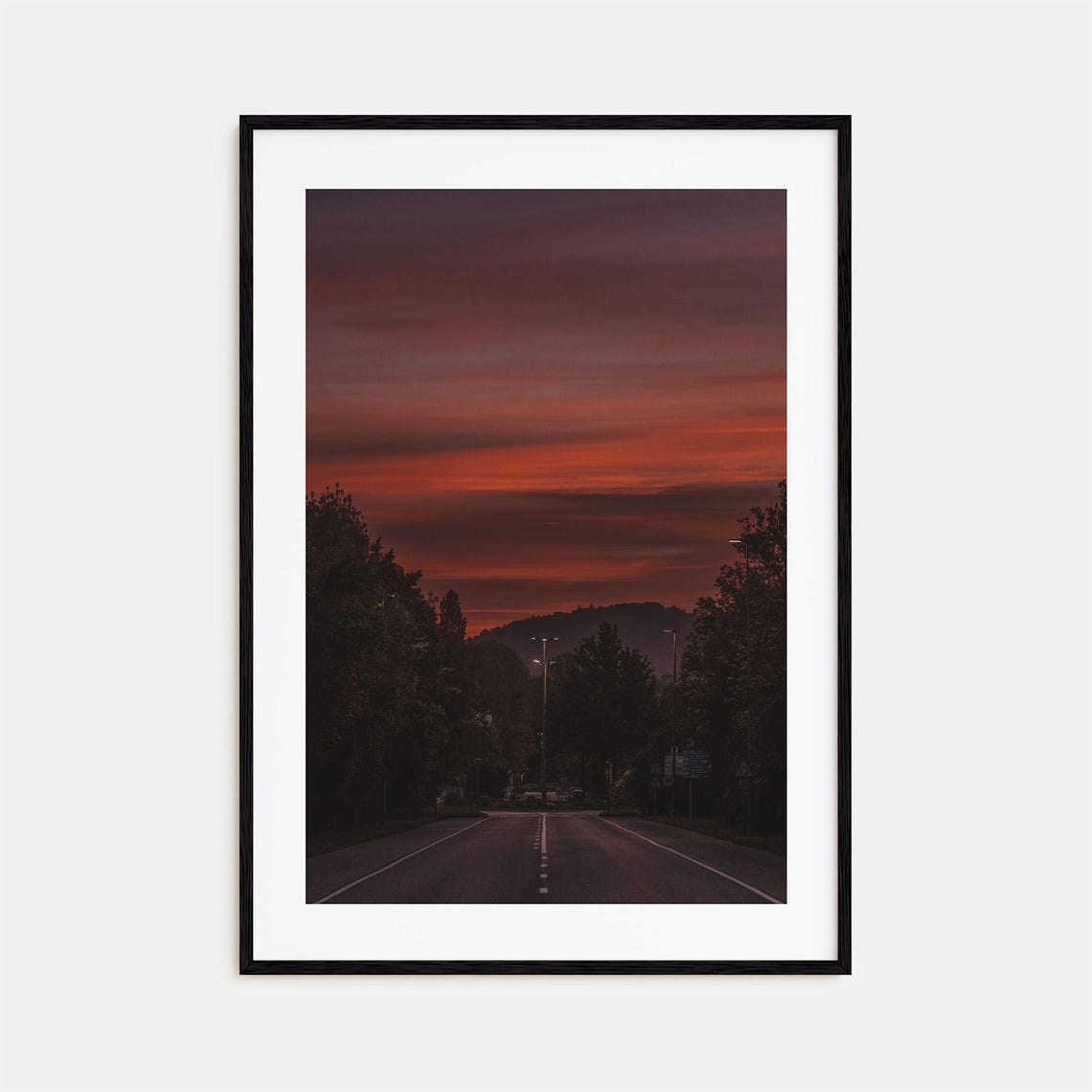 Clemson Empty Country Road Beneath a Burning Red Sunset Sky Poster