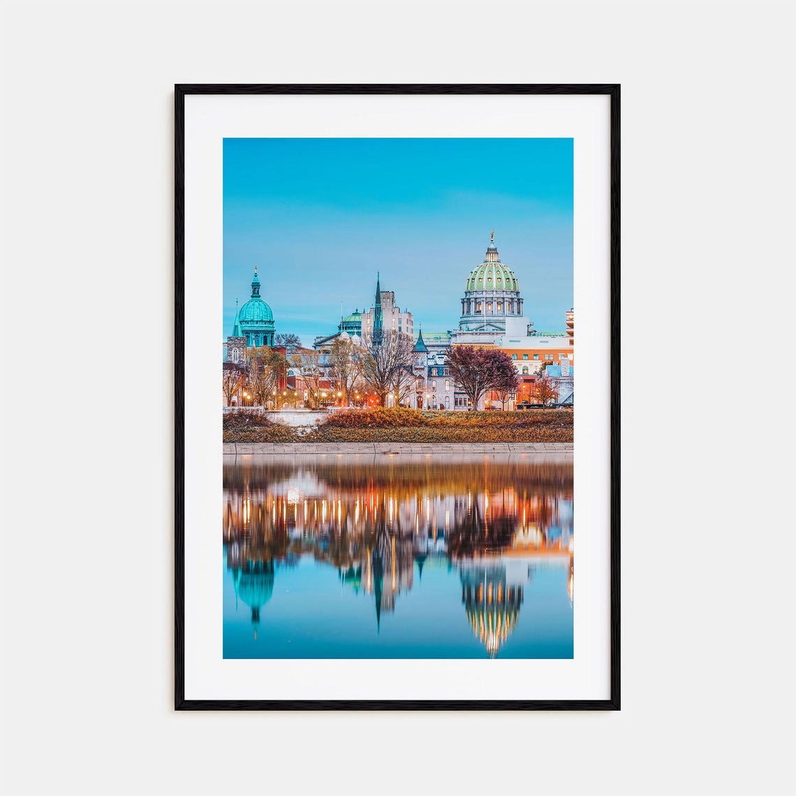 Pennsylvania State Capitol Dome Riverside Reflection Evening Print