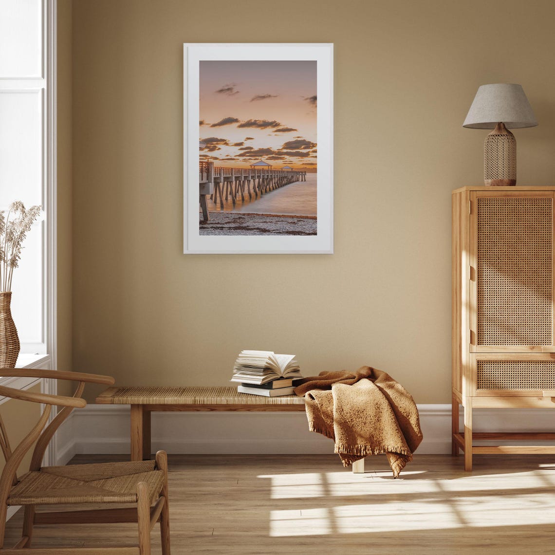 Warm Jupiter Florida Beach Pier Golden Sunset Photography Poster - Image 3