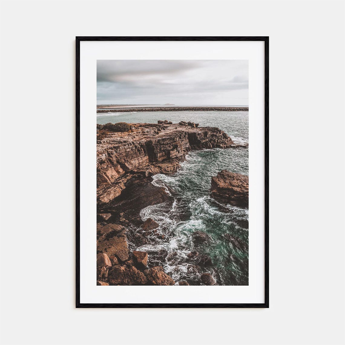 Yamba Rocky Coast Crashing Waves Moody Ocean Cliffs Photo Poster