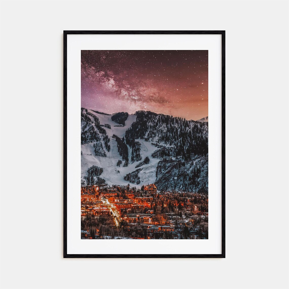 Aspen Colorado Night Sky Colorful Photo Poster Snowy Mountain Town Art