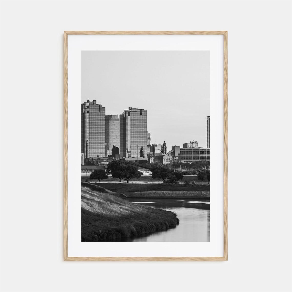 Fort Worth Texas Skyline Over The Trinity River Black Poster