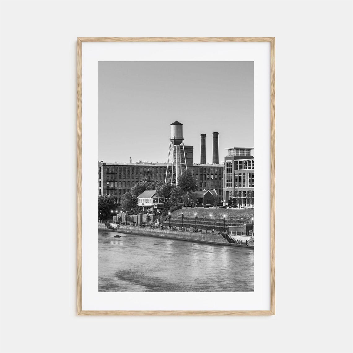 Historic Mill Water Tower Riverside Black and White City Poster