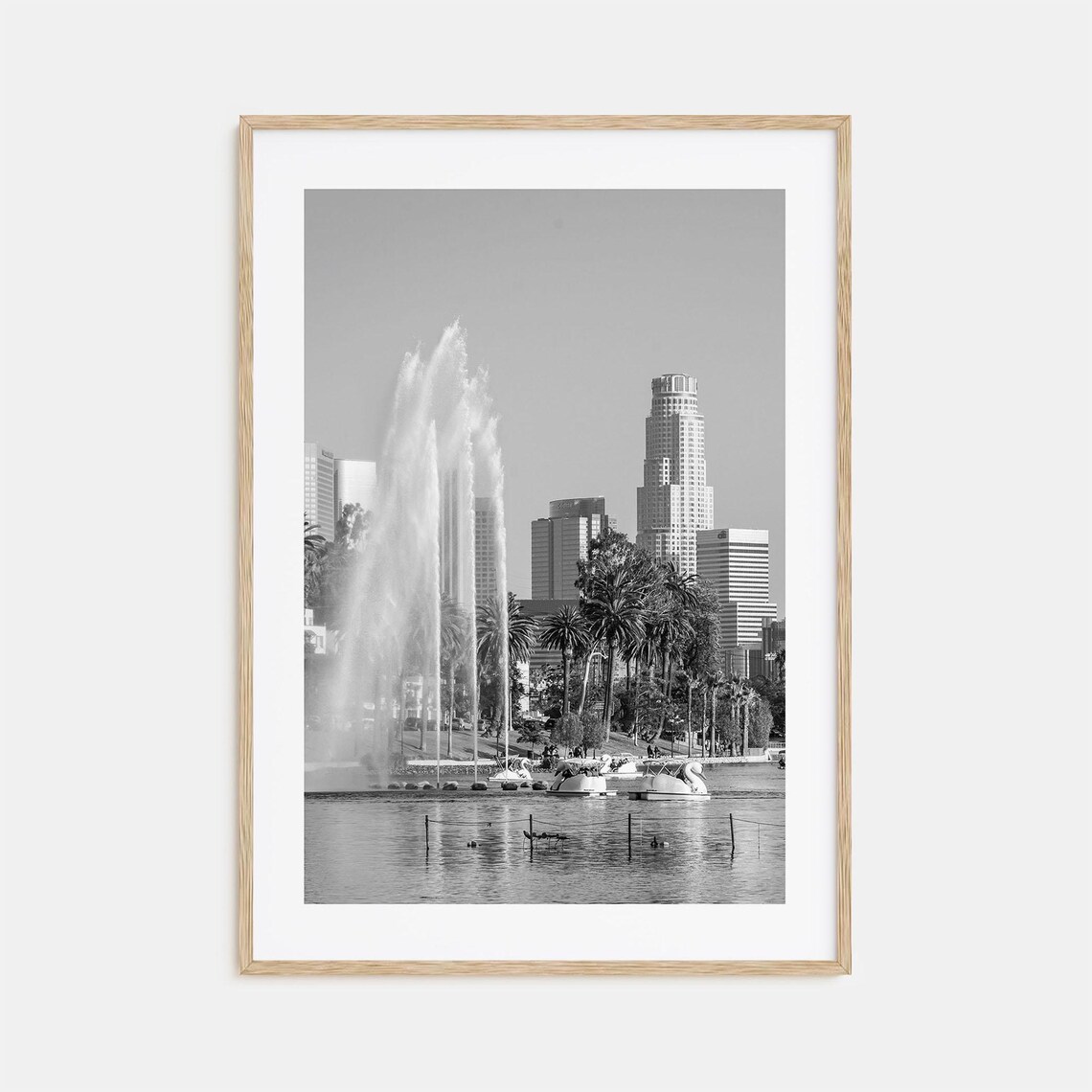 Echo Park Los Angeles Black And White Lake Fountain Swan Boats Poster