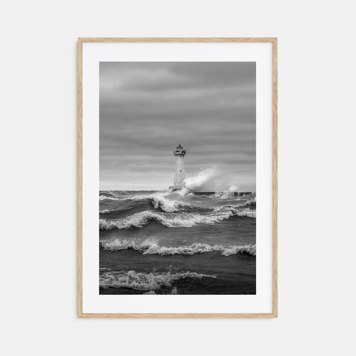 Lighthouse Standing in Stormy Breaking Waves Coastal Photo Poster