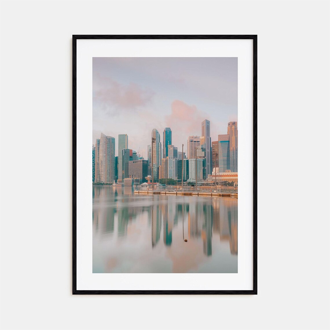 Singapore City Skyline Water Reflection Soft Pastel Sky Poster