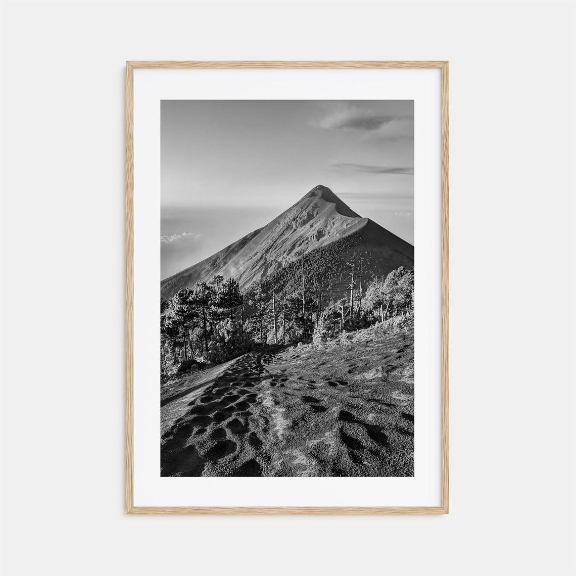 Volcanic Peak Rising Above A Lava Field Black And White Poster