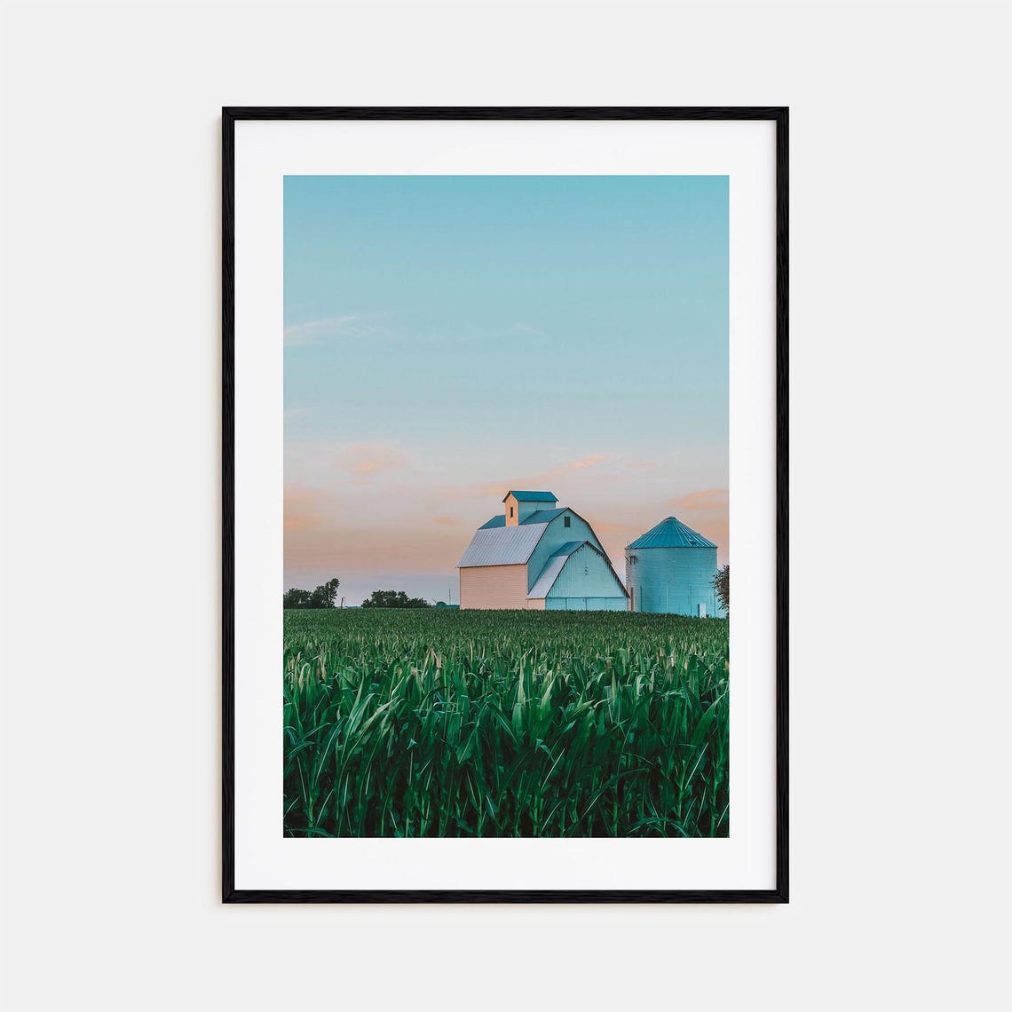 Illinois Red Barn and Silo Over Green Cornfield Sunset Print