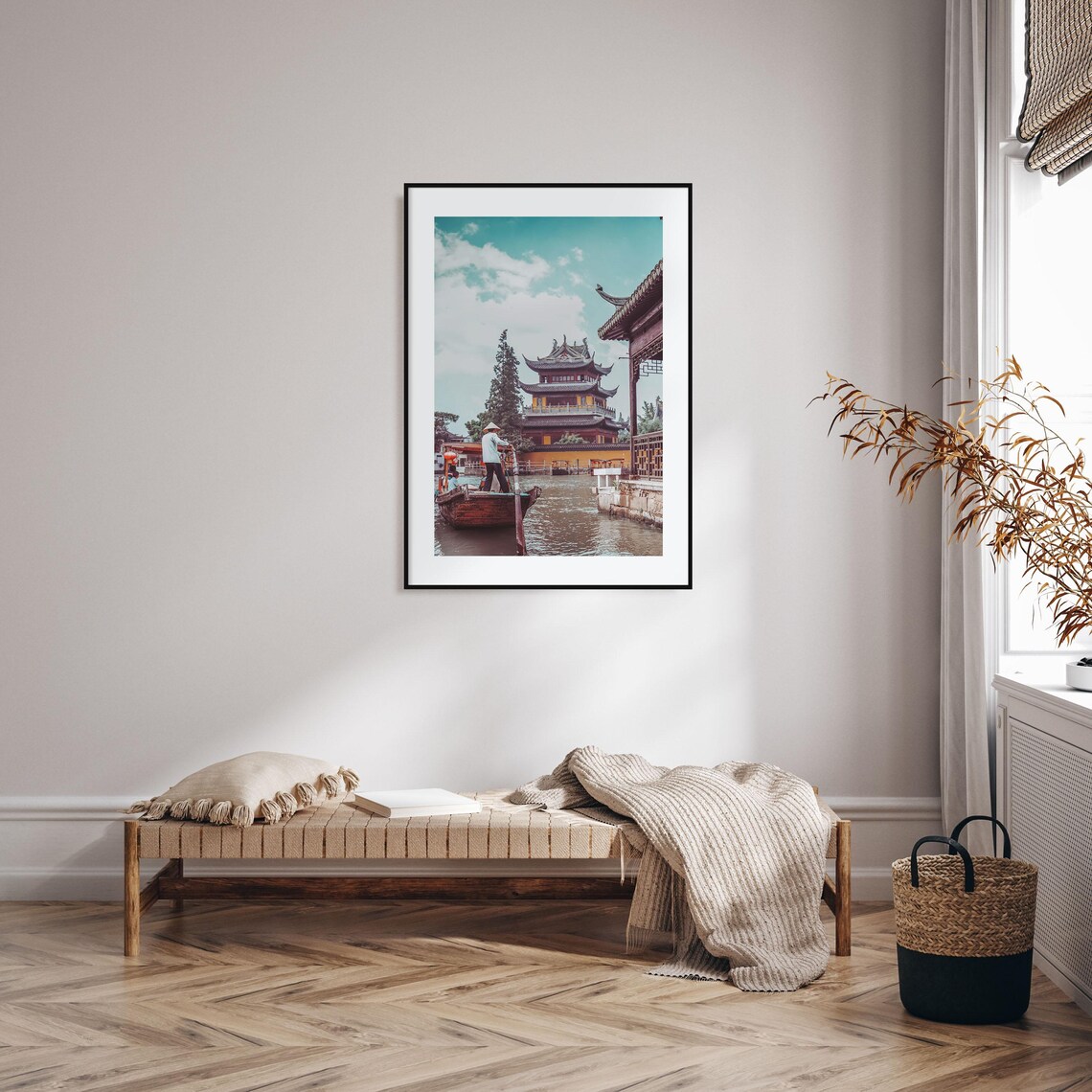 Shanghai Zhujiajiao Water Town Canal Boat Pagoda Scene Poster - Image 2